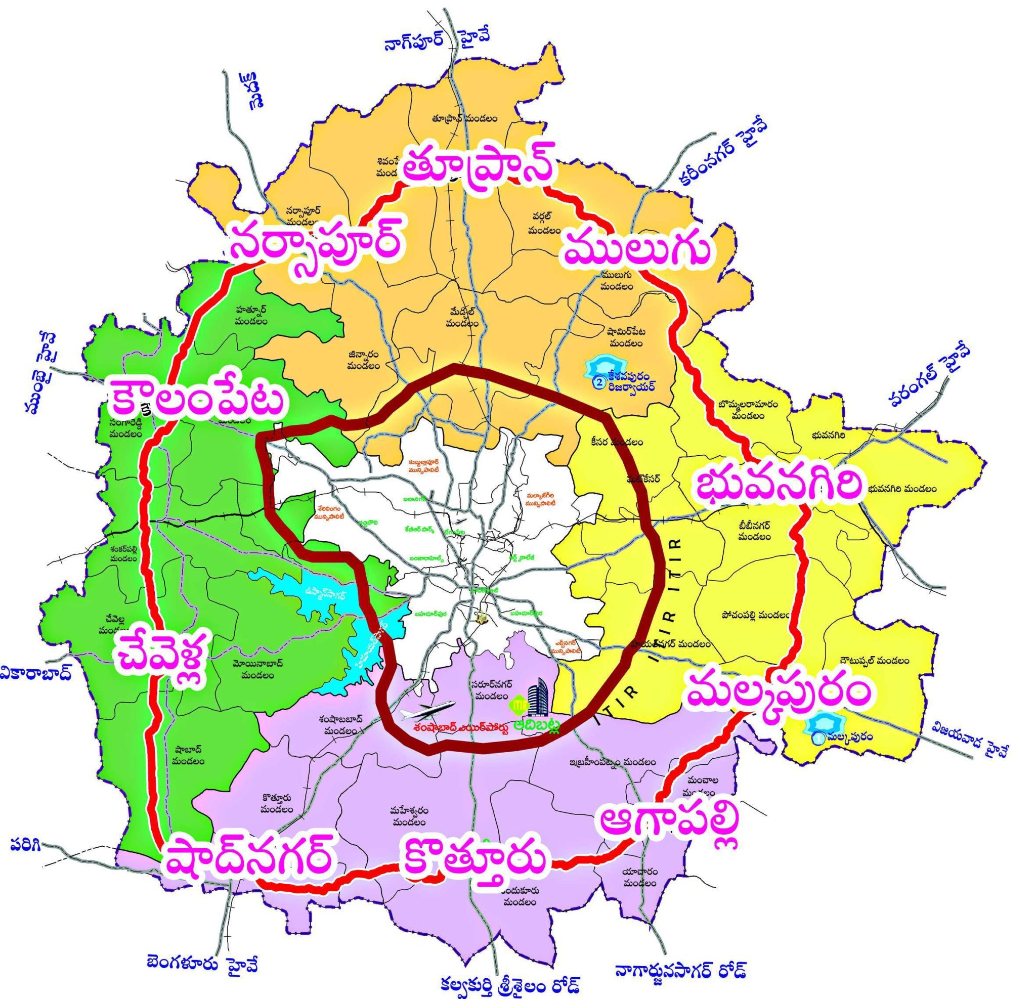 Граница через город. Kohir Mandal, Sangareddy District, 502 321 Digwal Village, Telangana.